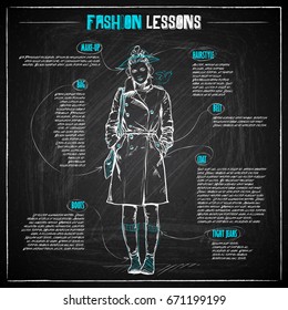 Fashion infographic on a chalkboard. Vector collection.