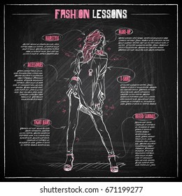 Fashion infographic on a chalkboard. Vector collection.