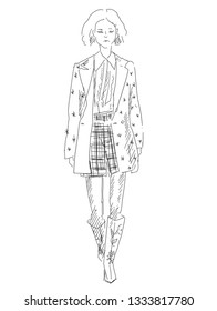 
fashion ink sketch with the image of a girl model