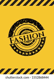 Fashion inside warning sign, black grunge emblem. Vector Illustration. Detailed.