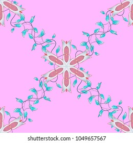 Fashion, interior, wrapping, packaging suitable. Turquoise and neutral, blue and pink tropical leaves. Seamless graphic design with amazing palms. Vector. Varied leaves on neutral, blue, pink colors.