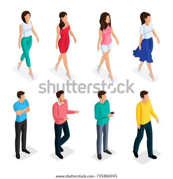 ファッションの人 男性と女性の3d 正面図の背面図 おしゃれな服を着た人々 ポーズが違う ベクターイラスト のベクター画像素材 ロイヤリティフリー