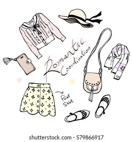 Fashion items hand drawn vector set 