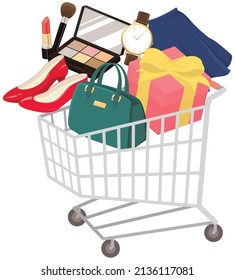 Fashion items in your shopping cart. Vector illustration.