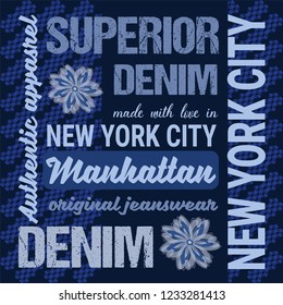 Fashion Jeans Graphics typography, Artwork apparel stencil. Graphics for T-shirt print product, apparel. Seamless fabric pattern for original sportswear.