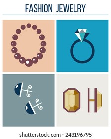 Fashion Jewelry Set, Flat Vector Illustration