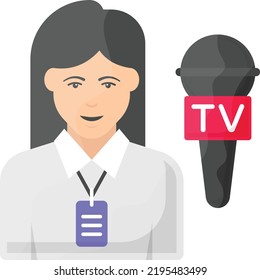 fashion journalist giving interview vector icon design, Glamour and beauty symbol, Haute couture Sign, Fashion Show and Exhibition stock illustration, Female TV news anchor Concept