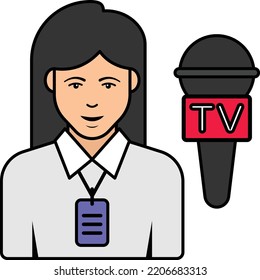 fashion journalist giving interview vector color icon design, Ensemble and In vogue symbol, clothing and outfits Sign, Fashion Show and Exhibition stock illustration, Female TV news anchor Concept