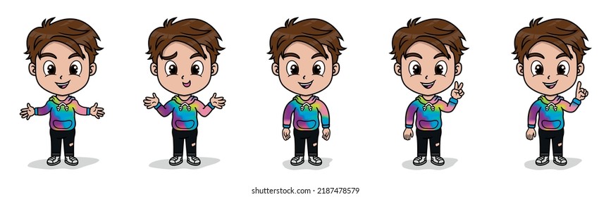 Fashion kid character in body expressions set