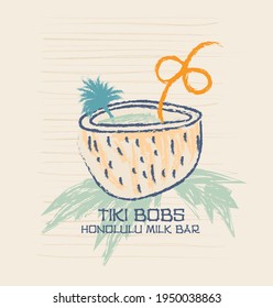 Fashion kids print with coctail and slogan. Vector hand draw illustration