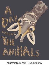 Fashion kids print with 
cute animal , jungle , leaf and slogan. Vector hand draw illustration