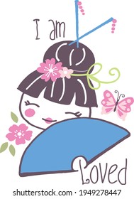 Fashion kids print with cute girls ,  and slogan. Vector hand draw illustration