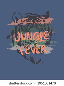 Fashion kids print with 
cute tiger , jungle and slogan. Vector hand draw illustration