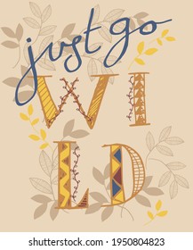 Fashion kids print with 
 etnic and slogan. Vector hand draw illustration