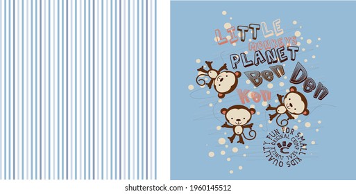 Fashion kids print with fabric pattern.  With text slogan.  Vector hand draw illustration