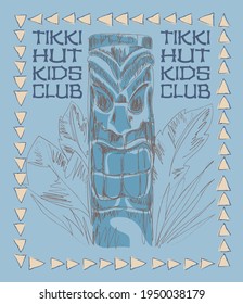 Fashion kids print with island, surf and slogan. Vector hand draw illustration