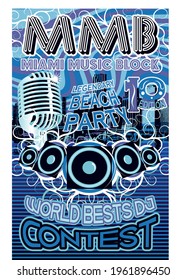 Fashion kids print with microphone .  With text slogan.  Vector hand draw illustration