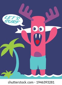 Fashion kids print with monster and slogan. Vector hand drawn illustration.