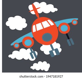 Fashion kids print with plane in flight. Vector hand drawn illustration.