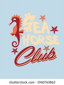 Fashion kids print with sea life.  With text slogan.  Vector hand draw illustration.