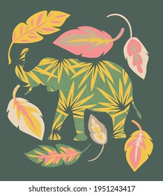 Fashion kids print with 
wild animal , elephant and slogan. Vector hand draw illustration