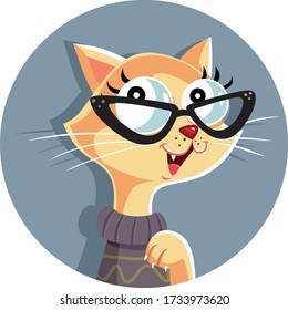 Fashion Kitty Vector Cartoon Illustration. Hilarious cute trendy kitty  wearing eyeglasses
