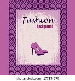Fashion lacy background with pair of shoes. On bright background. 