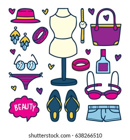 Fashion for ladies icon set
