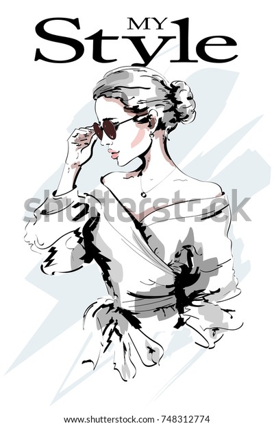 Immagine Vettoriale Stock A Tema Donna Alla Moda Bellissimo Ritratto Giovane Royalty Free