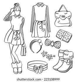 Fashion Lady with Clothing and Accessories