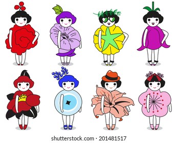 Fashion, Leaves and Flowers character illustration set