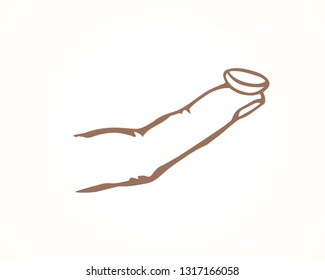 Fashion lense healthcare sign draw. Soft eyewear on pupil arm on white background. Line black drawn eyecare aid clinic logo pictogram emblem sketch in modern cartoon style on space for text. Close up
