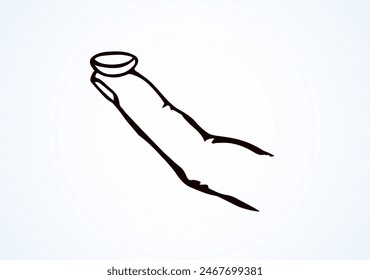 Fashion lense healthcare sign draw. Soft eyewear on pupil arm on white background. Line black drawn eyecare aid clinic logo pictogram emblem sketch in modern graphic style on space for text. Close up
