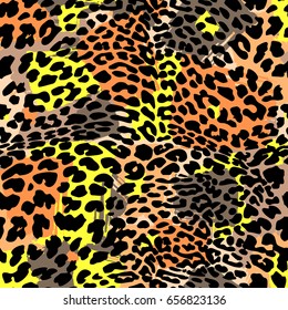 Fashion leopard exotic seamless pattern.Textile ink brush strokes design in doodle grunge texture style.Unique scrapes, watercolor blotted background for a logo, cards, invitations, posters, banners.