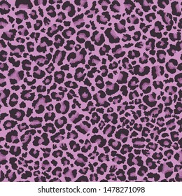 Fashion leopard seamless pattern. Abstract purple background with animal texture. Vector print with leopard skin. Repeating glamorous pattern for fabric and clothing. Spotted mottled texture. 