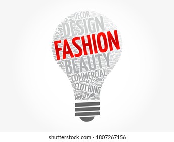 Fashion light bulb word cloud collage, concept background