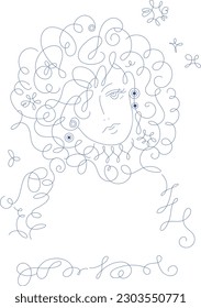 Fashion line drawing of a beautiful woman's profile