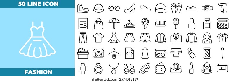 Fashion Line Editable Icons set. Vector illustration in modern thin line style of fashion icons: accessories, dress, sewing, fabric, etc