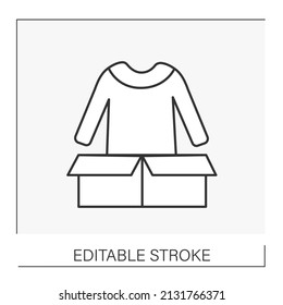  Fashion line icon. Comfortable jumper packed in a paper box. Delivery. Street style. Shopping. Clothes concept. Isolated vector illustration. Editable stroke