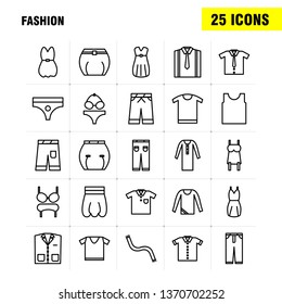 Fashion Line Icons Set For Infographics, Mobile UX/UI Kit And Print Design. Include: Hair Dryer, Hair Dresser, Hairs, Makeup, Top, Garments, Collection Modern Infographic Logo And Pictogram. - Vector