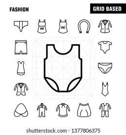 Fashion Line Icons Set For Infographics, Mobile UX/UI Kit And Print Design. Include: Shirt, Garments, Cloths, Dress, Ladies Cloths, Garments, Cloths, Collection Modern Infographic Logo and Pictogram. 