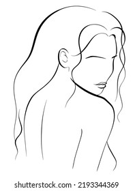 Fashion line illustration with beautiful women, Girl with long hair.