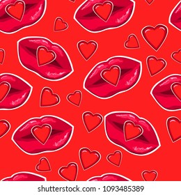 Fashion lips pattern vector illustration, Red pattern