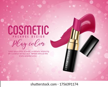 Fashion lipstick ads, liquid texture flowing down on lipsticks isolated on scarlet background in 3d illustration, trendy cosmetic design for advertisement