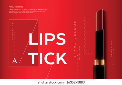 Fashion lipstick make-up banner design. Beauty and cosmetics background. Use for advertising flyer, banner, leaflet. Vector make up template layout