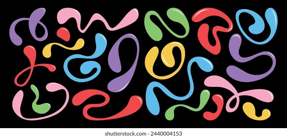 Fashion liquid drop shapes in 2000 style. Design of graphic shapes, symbols, lines, bubbles on an isolated background. Vector illustration.