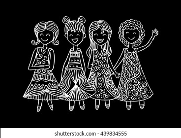 Fashion little girls. Zentangle style.