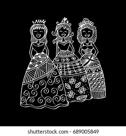 Fashion little girls. Zentangle style.