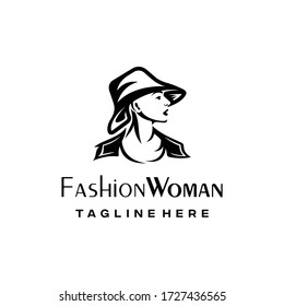 Fashion logo design. Awesome a fashion silhoutte. A fashion logotype.Woman with hat logo design