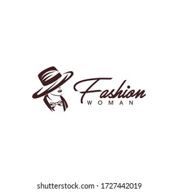 Fashion logo design. Awesome a fashion silhoutte. A fashion logotype.Woman with hat logo design.